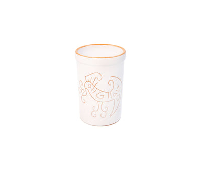 Bicchiere / portaspazzolino con gallinella tipica artigianale in ceramica sarda realizzato nel Laboratorio Terra Sarda Ceramiche a Siniscola