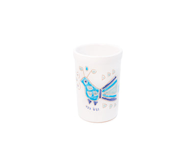 Bicchiere / portaspazzolino artigianale con gallinella tipica  in ceramica sarda realizzato nel Laboratorio Terra Sarda Ceramiche a Siniscola